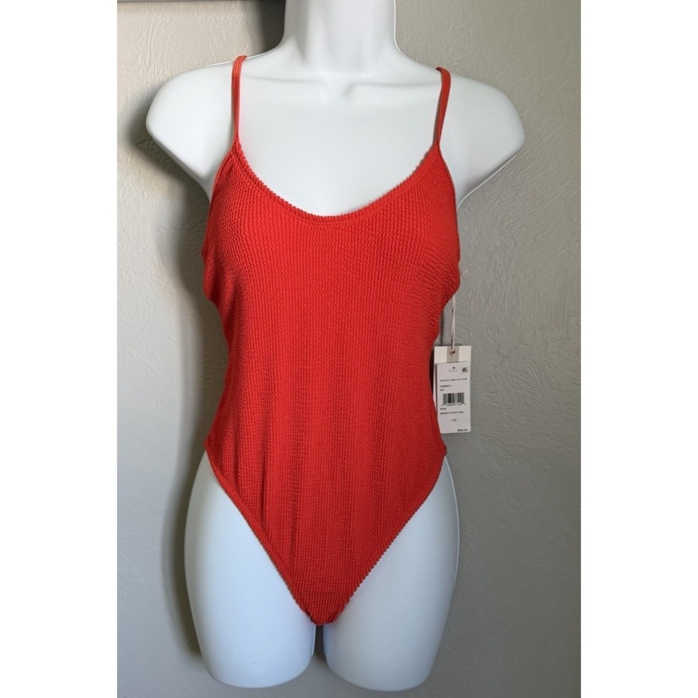 NWT Good American One Piece Swimsuit Womens Size 1/2 XXS Ribbed Red Bright Poppy